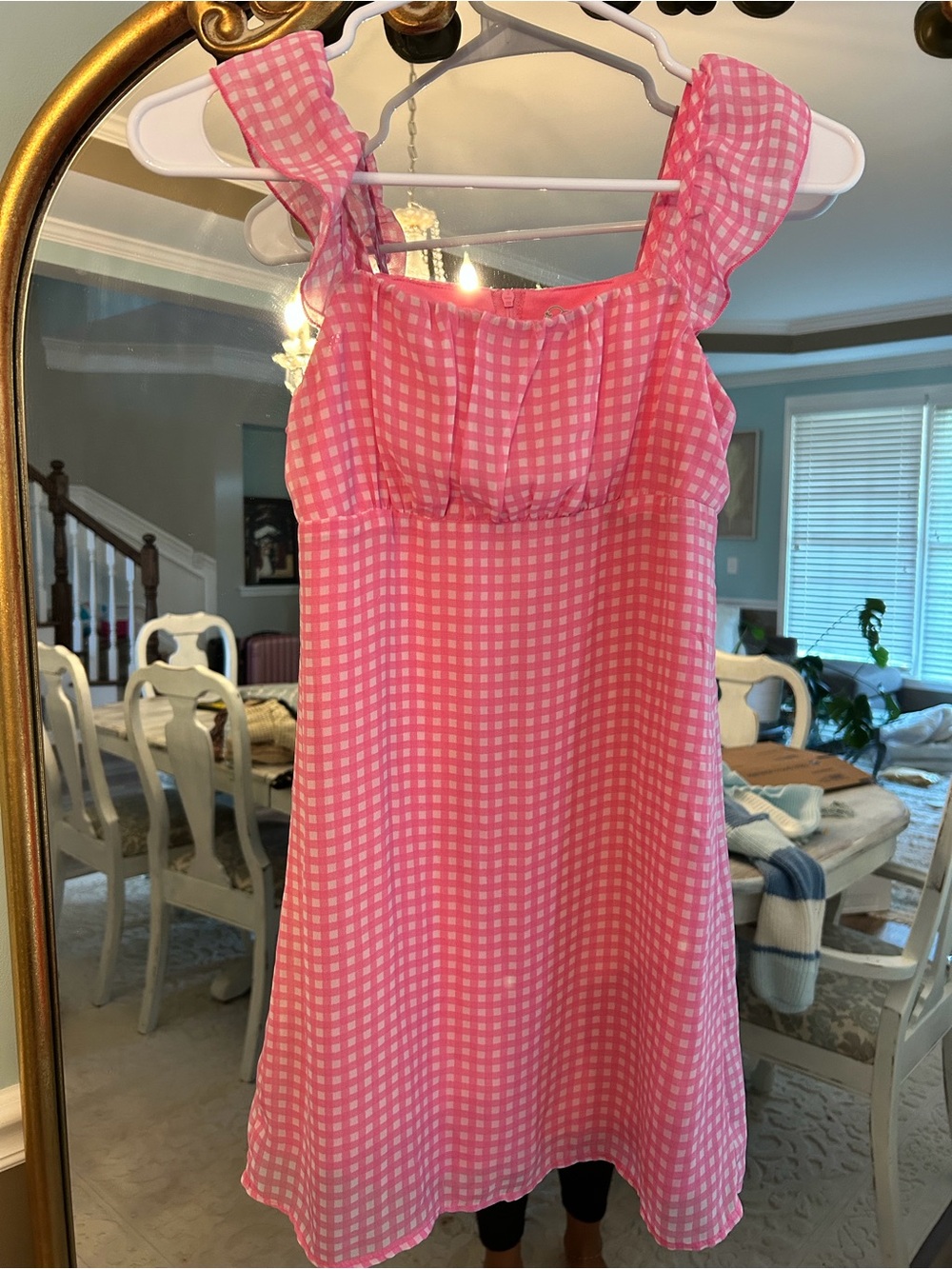 Art Class Girls 10/12 Pink Gingham Ruffle Strap Midi Dress